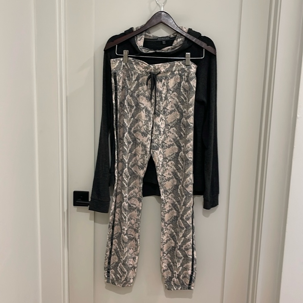 PJ Salvage loungewear, joggers with cuff and pull over hoodie, size M.
